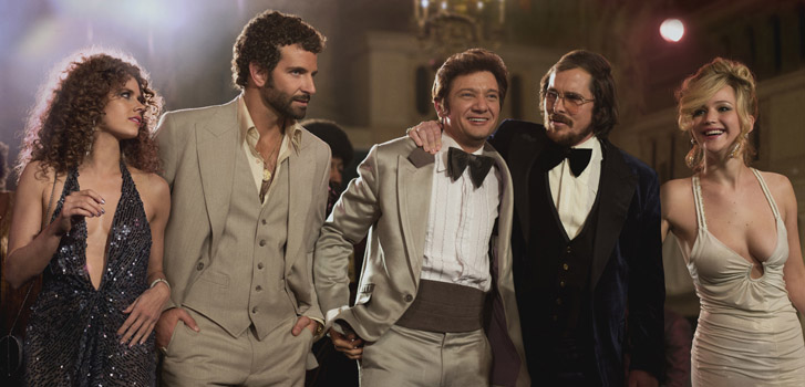 Amy Adams, Bradley Cooper, Jeremy Renner, Christian Bale, Jennifer Lawrence in American Hustle (Photo)