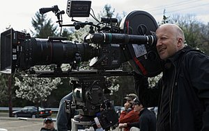John Hillcoat on the set of The Road