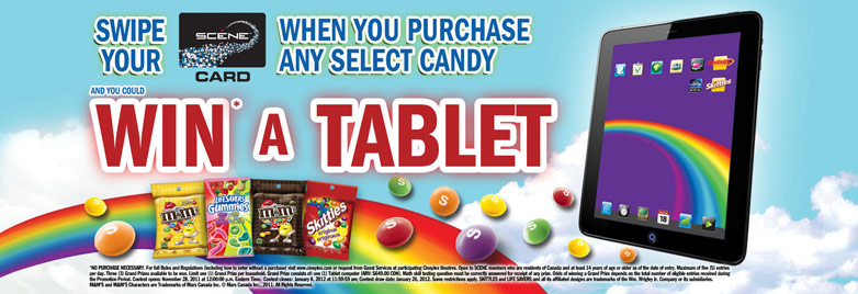 Swipe your Scene Card when you purchase any select canady and you could win a tablet