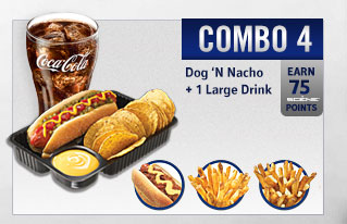 Combo 4 dog N' nachos 1 large drink