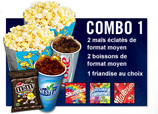 Combo 1 2 regular popcorn 2 regualr drinks 1 select candy