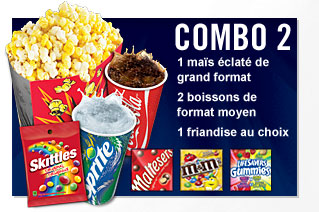 Combo 2 1 large popcorn 2 regular drinks 1 select candy