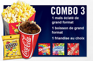 Combo 3 1 large popcorn 1 large drink 1 select candy