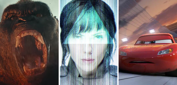 Kong: Skull Island and Cars 3 extended looks, Ghost in the Shell posters, and more make our daily round-up