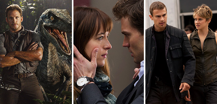 Jurassic World, Fifty Shades of Grey, Divergent, photo