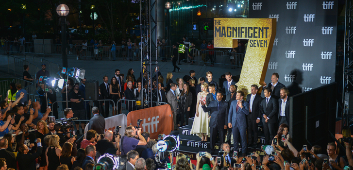 Chris Pratt, Denzel Washington and Ethan Hawke on the red carpet for The Magnificent Seven