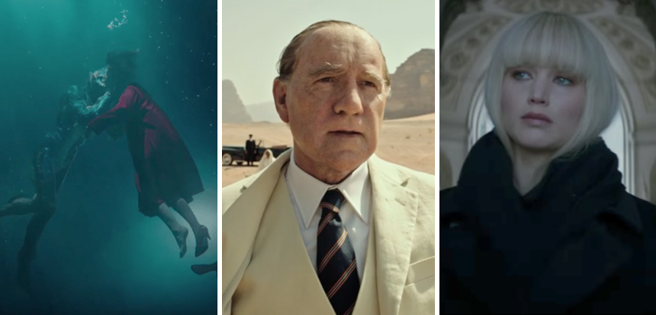 The Shape of Water, All the Money in the World, and Red Sparrow all get trailers today!